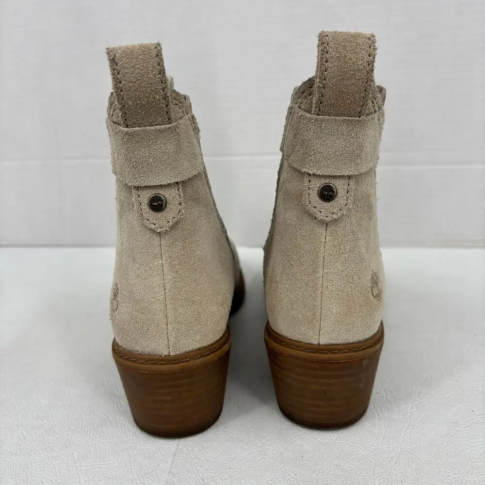 Timberland Sutherlin Bay Chelsea Boots Size 6 Beige Suede Block Heel Pull‎ On